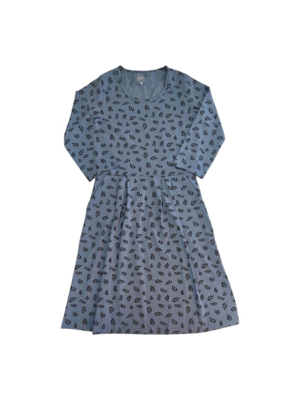 The Vermont Country Storeโ Pleated Dress Blue Leaf Print Womens XS
